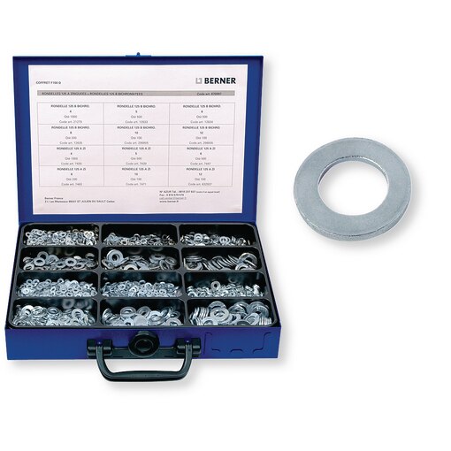 Coffret F 100 D rondelles 125 A zinguées, rondelles 125 B zinguées blanc